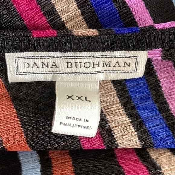 Dana Buchman XXL blouse v-neck stripes purple black pink blue colorful - Picture 9 of 10